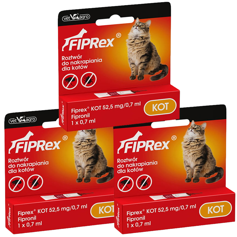 Fiprex KROPLE na Pchły Kleszcze dla Kota 3x0,7ml Ochrona na 90 dni